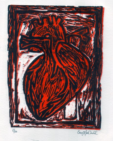 Heart, Linoleum block print 2013