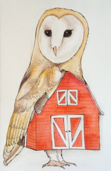 Barn Owl, Ink and gouache on paper, 2013