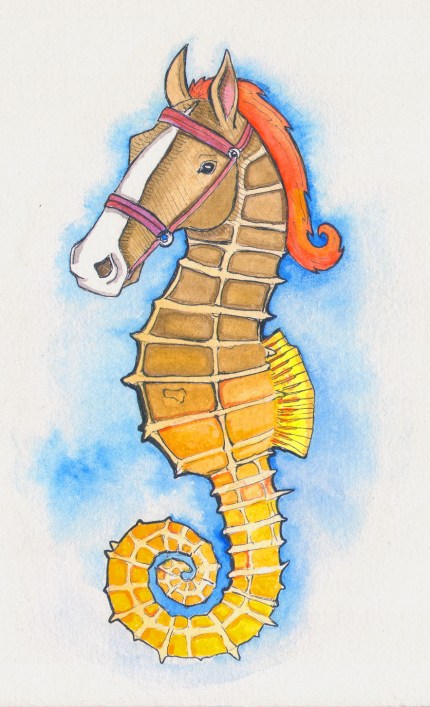 Seahorse, Ink and gouache on paper, 2013